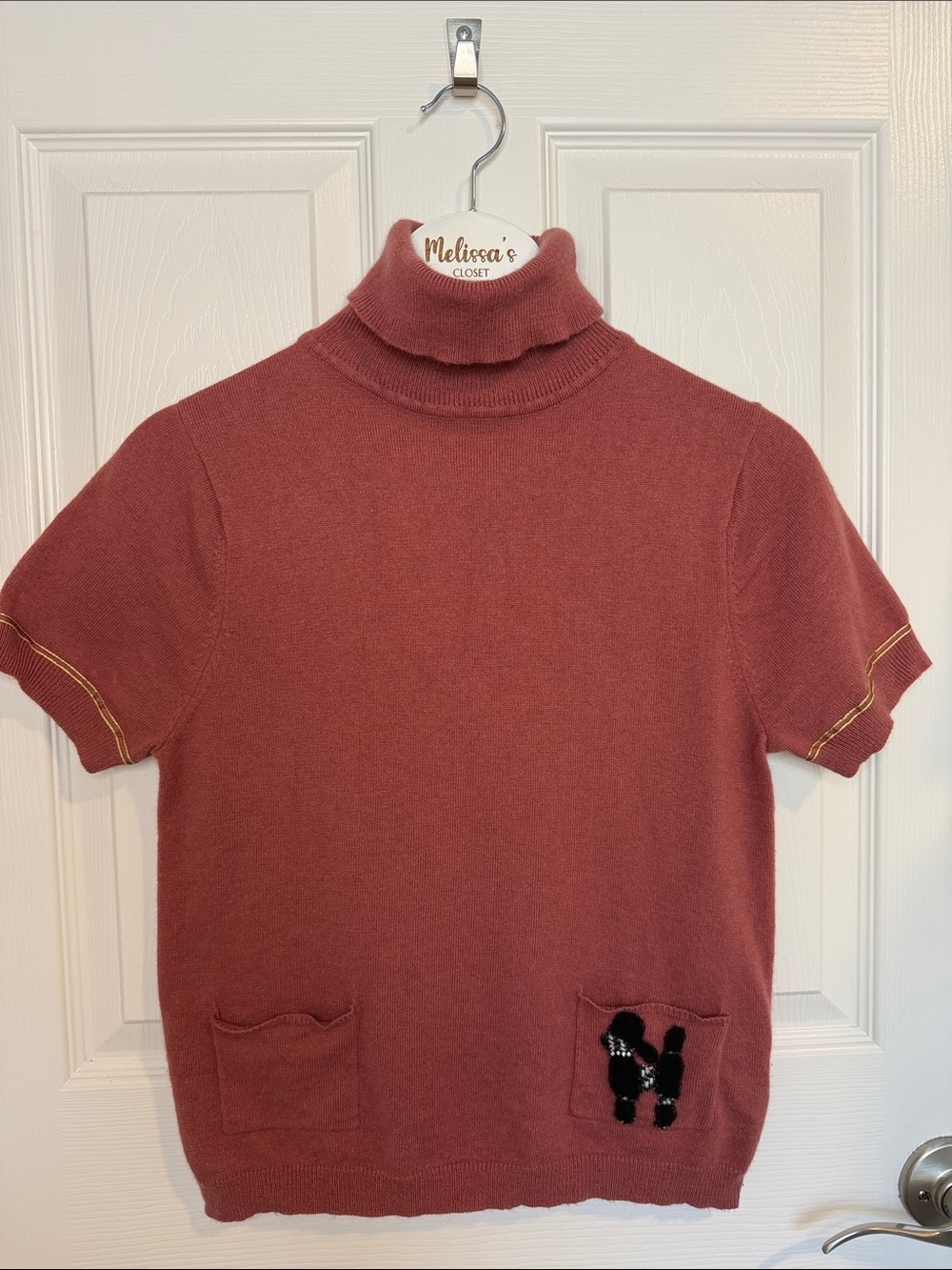 Rare Vintage NAF NAF Paris Poodle patch on pocket turtleneck made in France